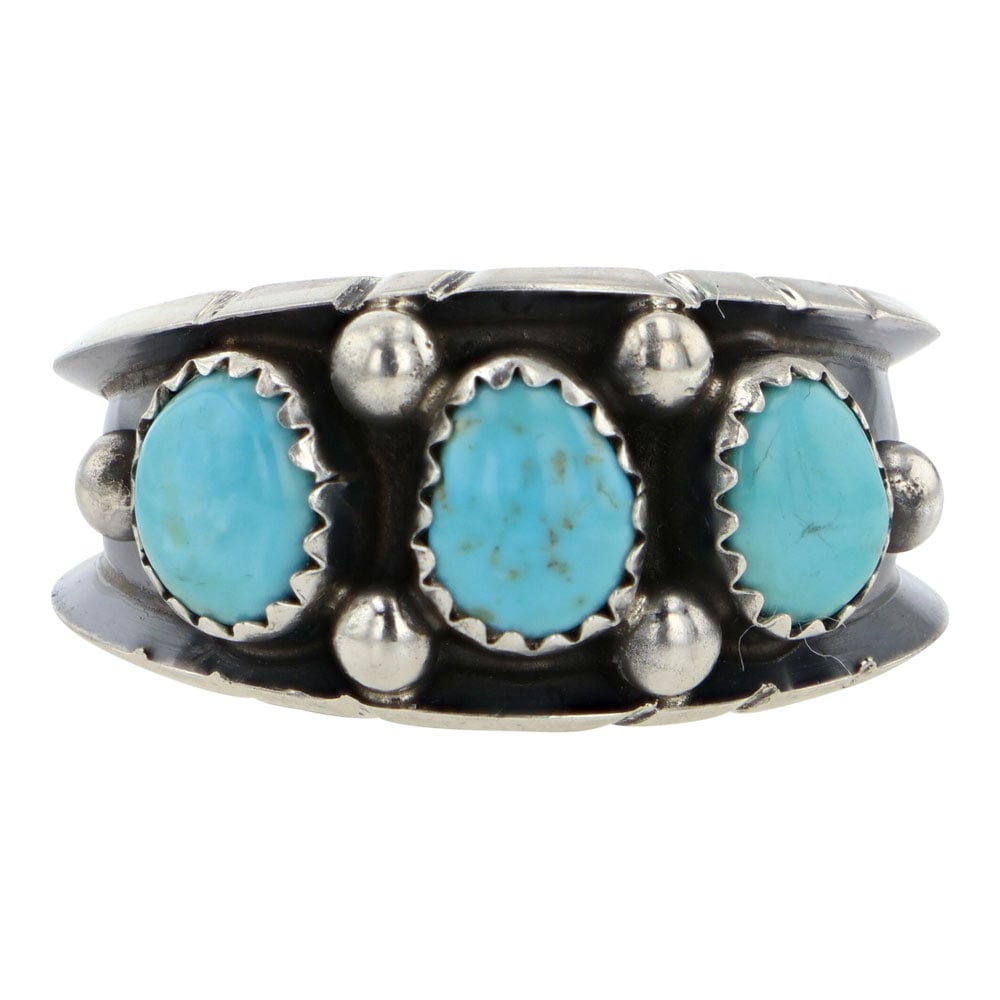 Navajo Three Stone Kingman Turquoise Ring (1 of 3)