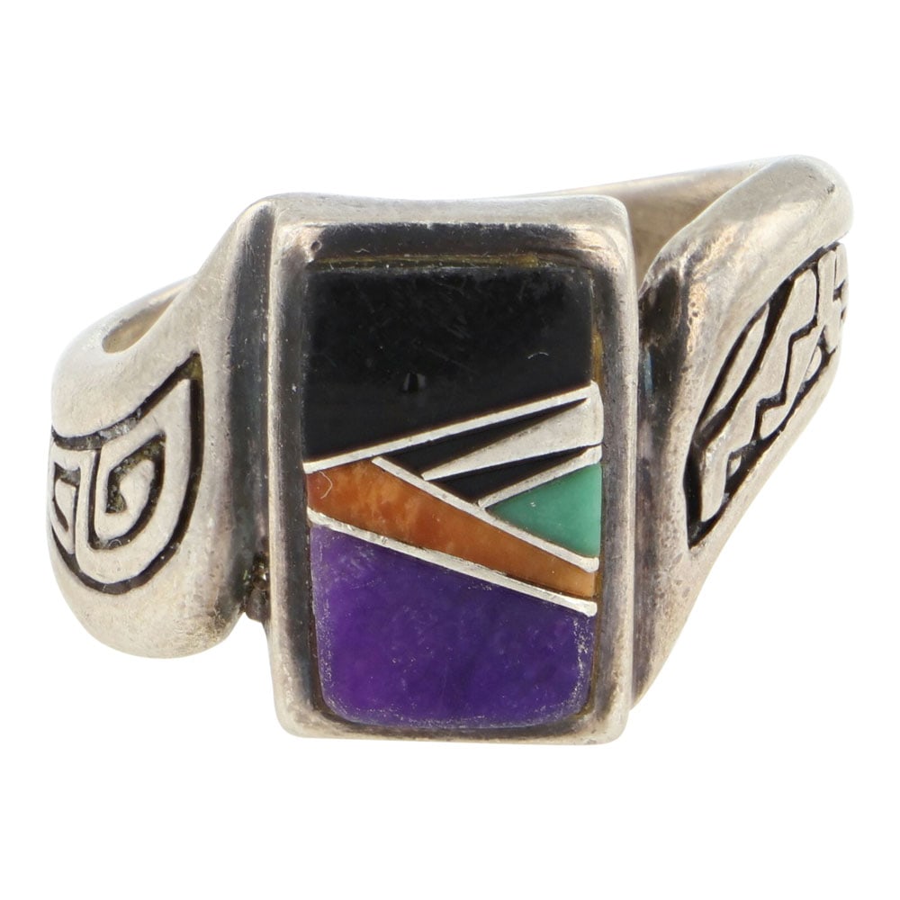Navajo Turquoise Spiny Oyster Jet & Sugilite Inlay Ring (1 of 4)