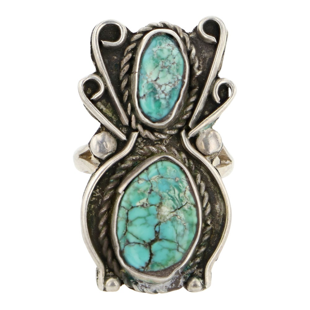 Vintage Navajo Nevada Turquoise Two Stone Ring (1 of 3)