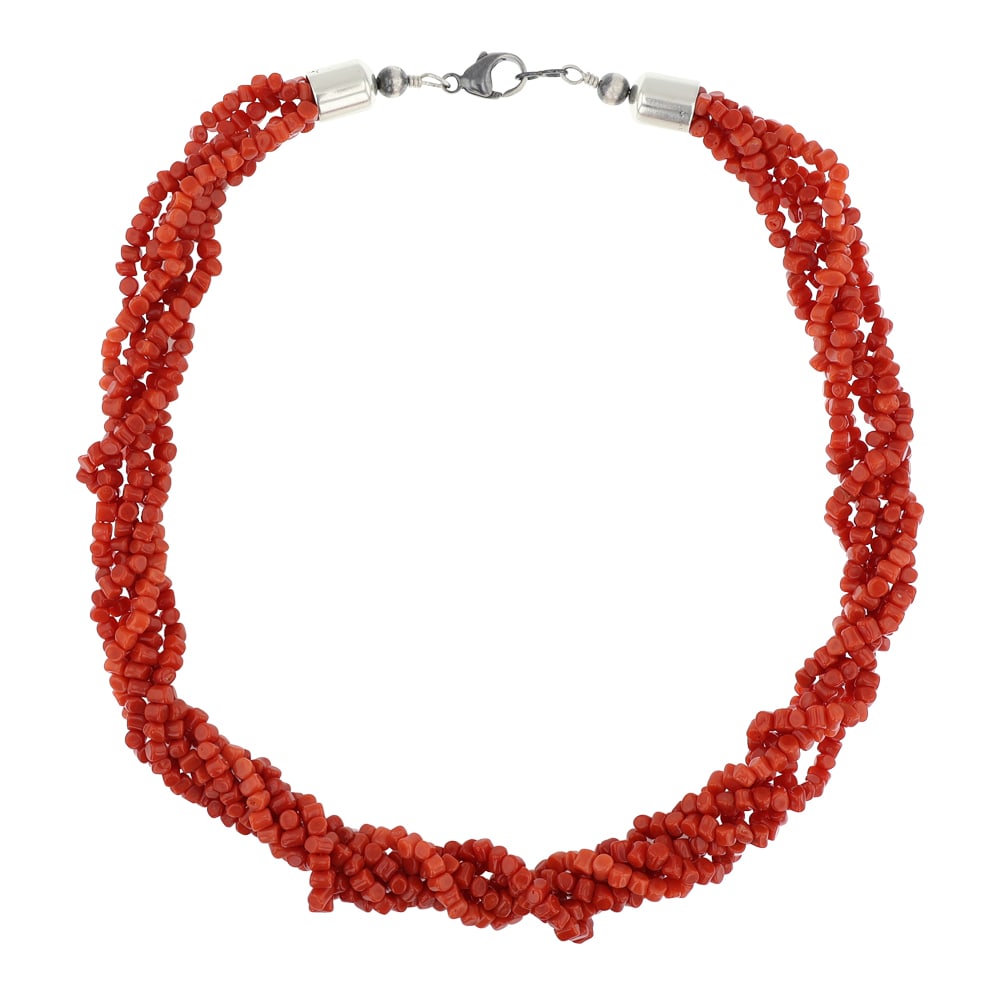 Navajo Mediterranean Coral Five Strand Necklace (1 of 2)