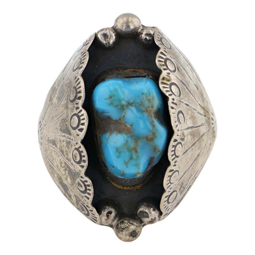 Vintage Navajo Nevada Turquoise Shadowbox Ring (1 of 3)