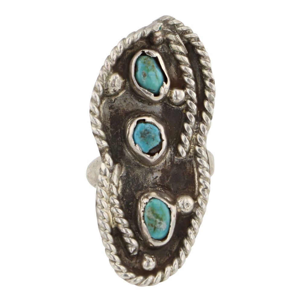 Vintage Navajo Kingman Turquoise Three Stone Ring (1 of 3)