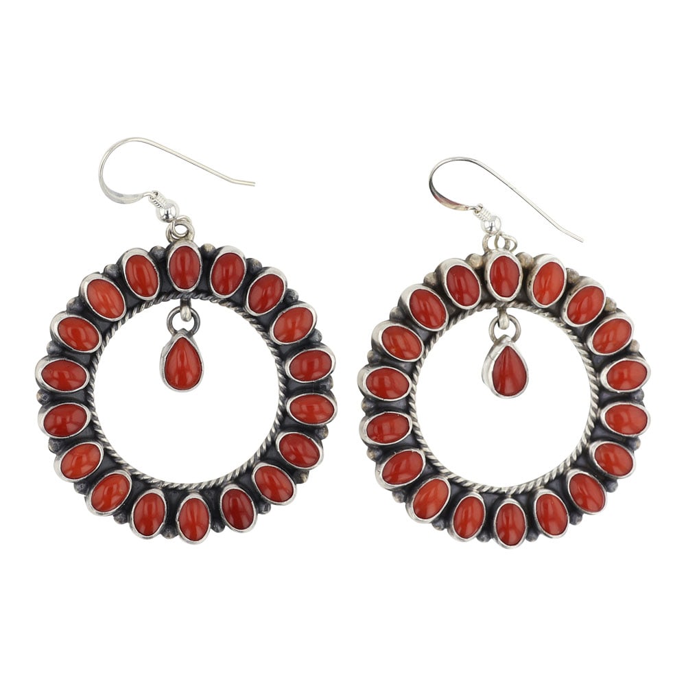 Renell Perry Navajo Mediterranean Coral Earrings: Sterling Silver | Genuine Mediterranean Coral | Renell Perry Navajo Mediterranean Coral Earrings | Navajo Native American Southwest Indian Jewelry | Good (no breaks or damages) | Approximate Weight: 1