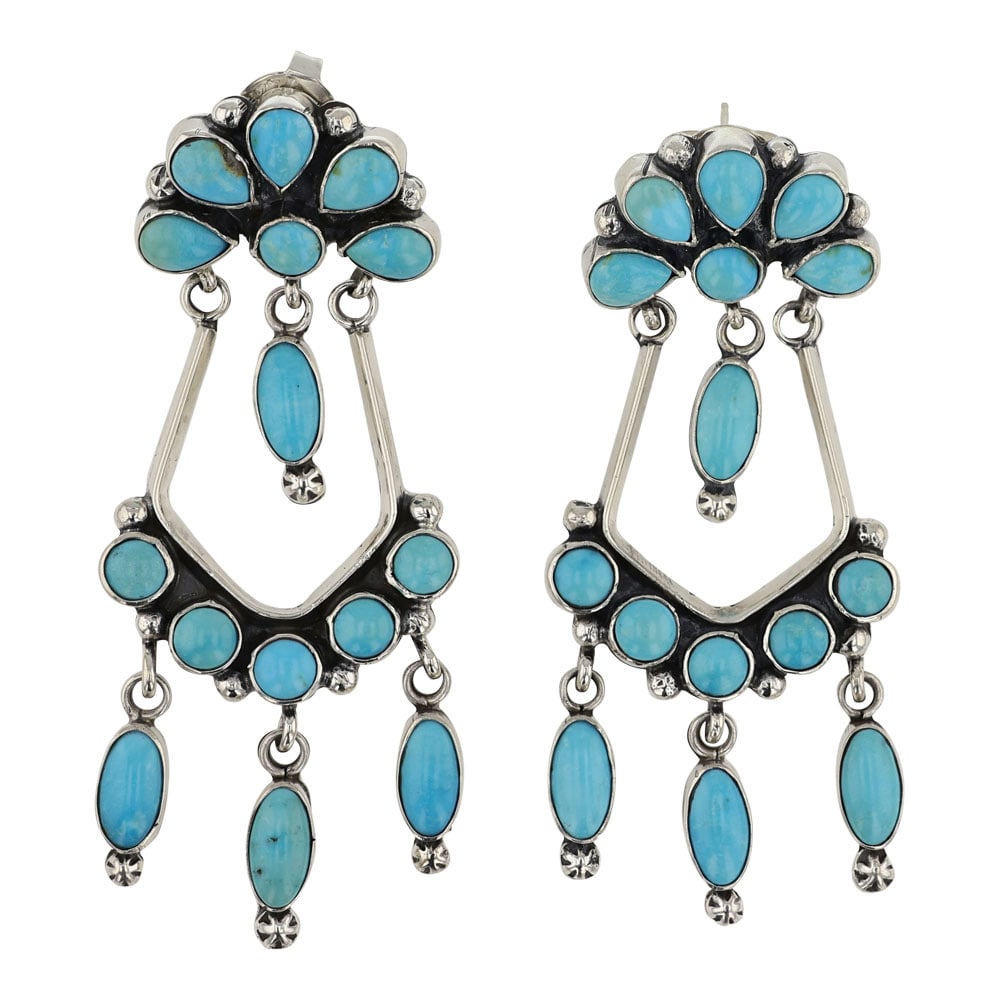 Navajo Kingman Turquoise Chandelier Earrings: Sterling Silver | Genuine Kingman Turquoise | Navajo Kingman Turquoise Chandelier Earrings | Navajo Native American Southwest Indian Jewelry | Good (no breaks or damages) | Approximate Weight: 27 Gram