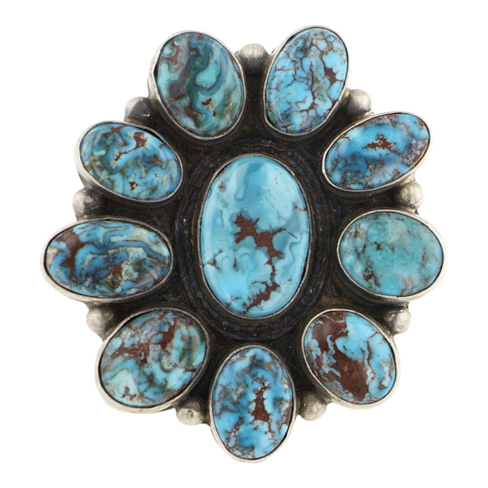 Kathleen Chavez Navajo Turquoise Adjustable Cluster Large Statement Ring (1 of 3)