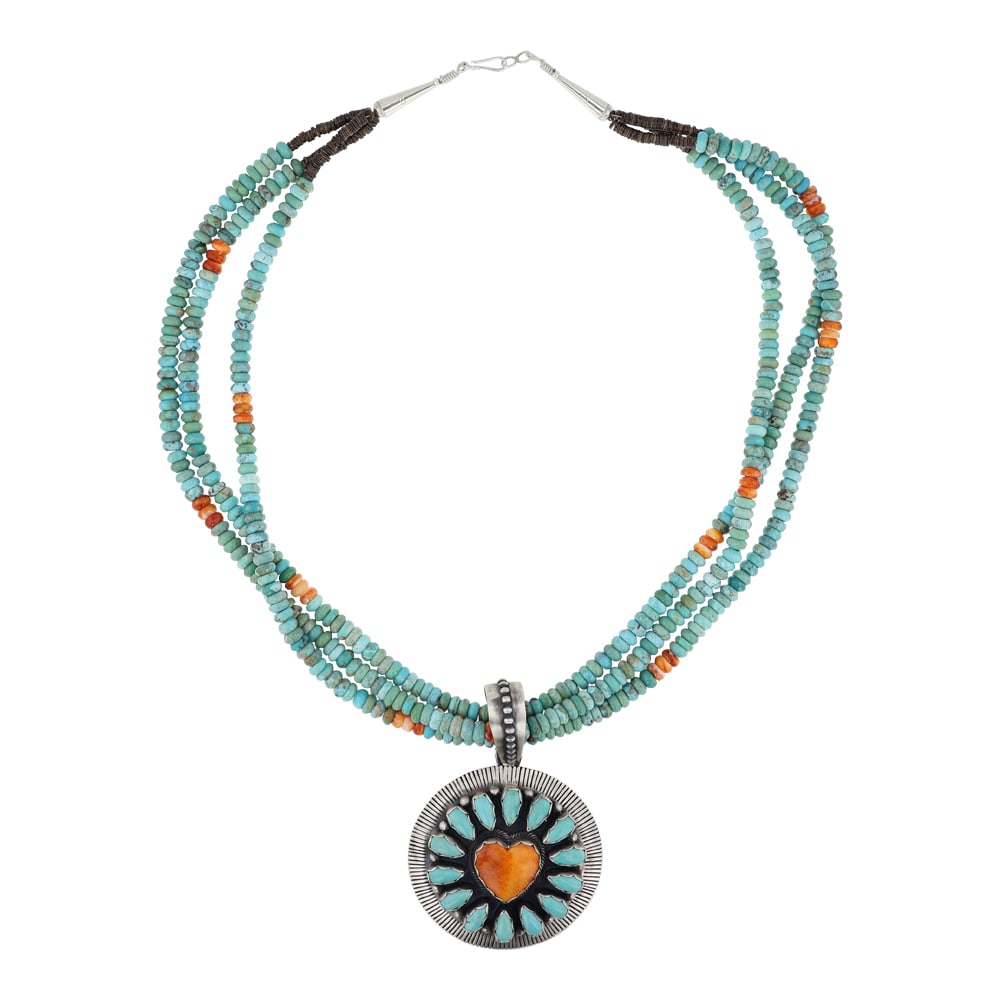 Mark Yazzie Navajo Turquoise & Spiny Oyster Necklace (1 of 4)