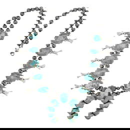 Bob Becenti Navajo Sonoran Mountain Turquoise Squash Blossom Necklace