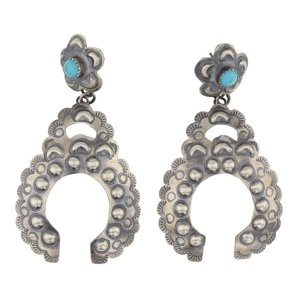 Tim Yazzie Navajo Kingman Turquoise Bump out Naja Earrings (1 of 2)