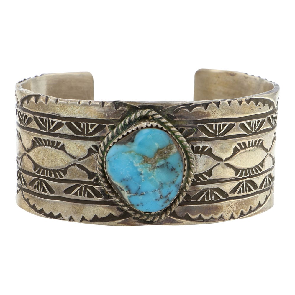 Rick Enriquez Navajo Compitos Turquoise Stamp Cuff Bracelet (1 of 3)