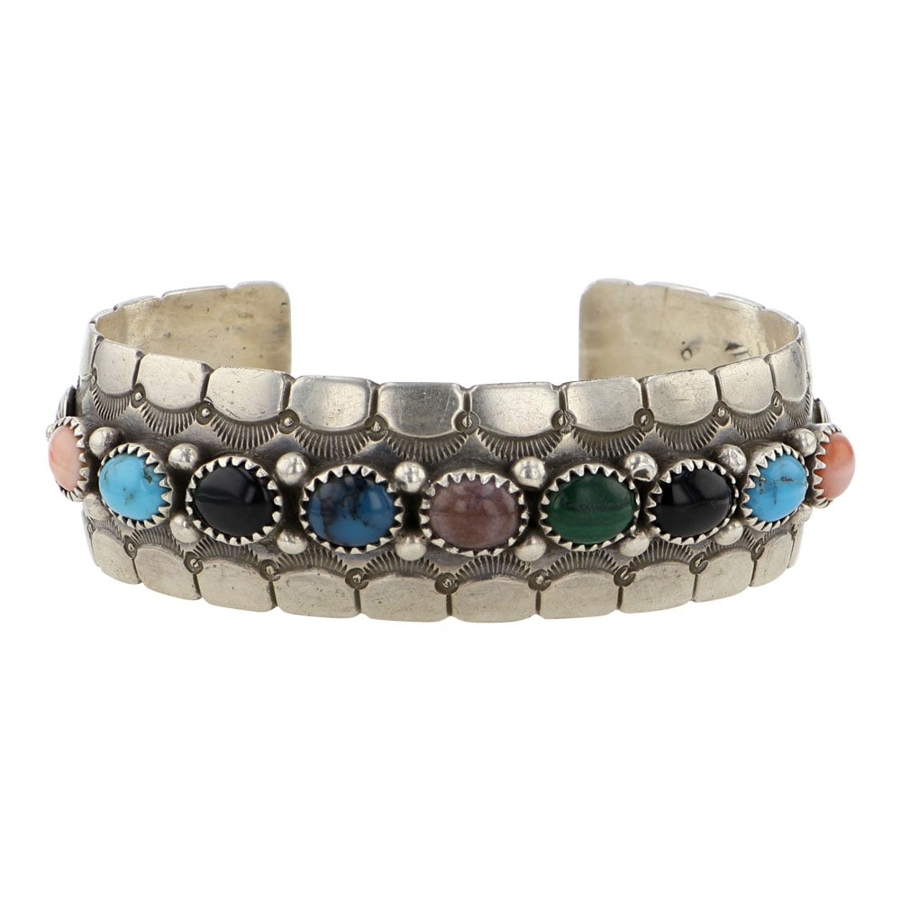 Vintage Navajo Multi Color Turquoise Coral Malachite Onyx & Agate Cuff Bracelet (1 of 3)