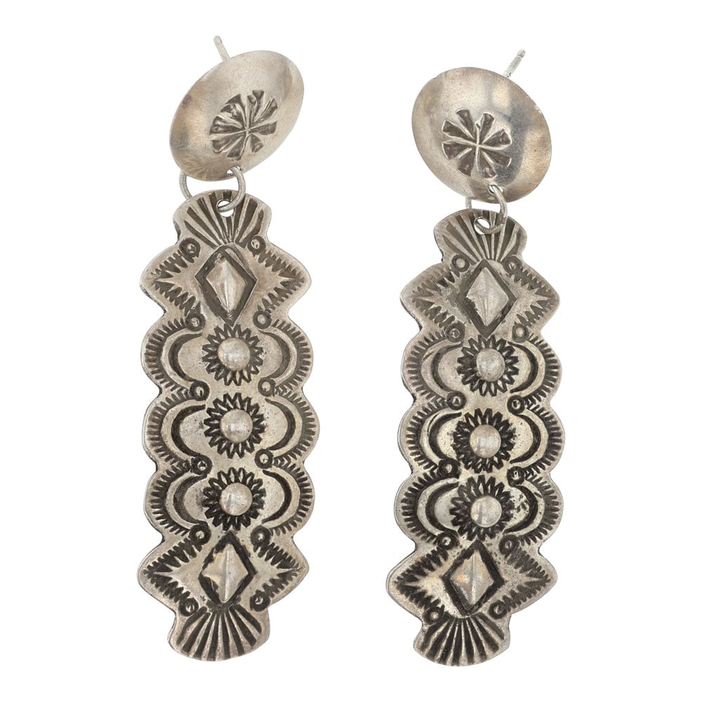 Arnold Blackgoat Navajo Plain Silver Stamp-Work Earrings (1 of 2)