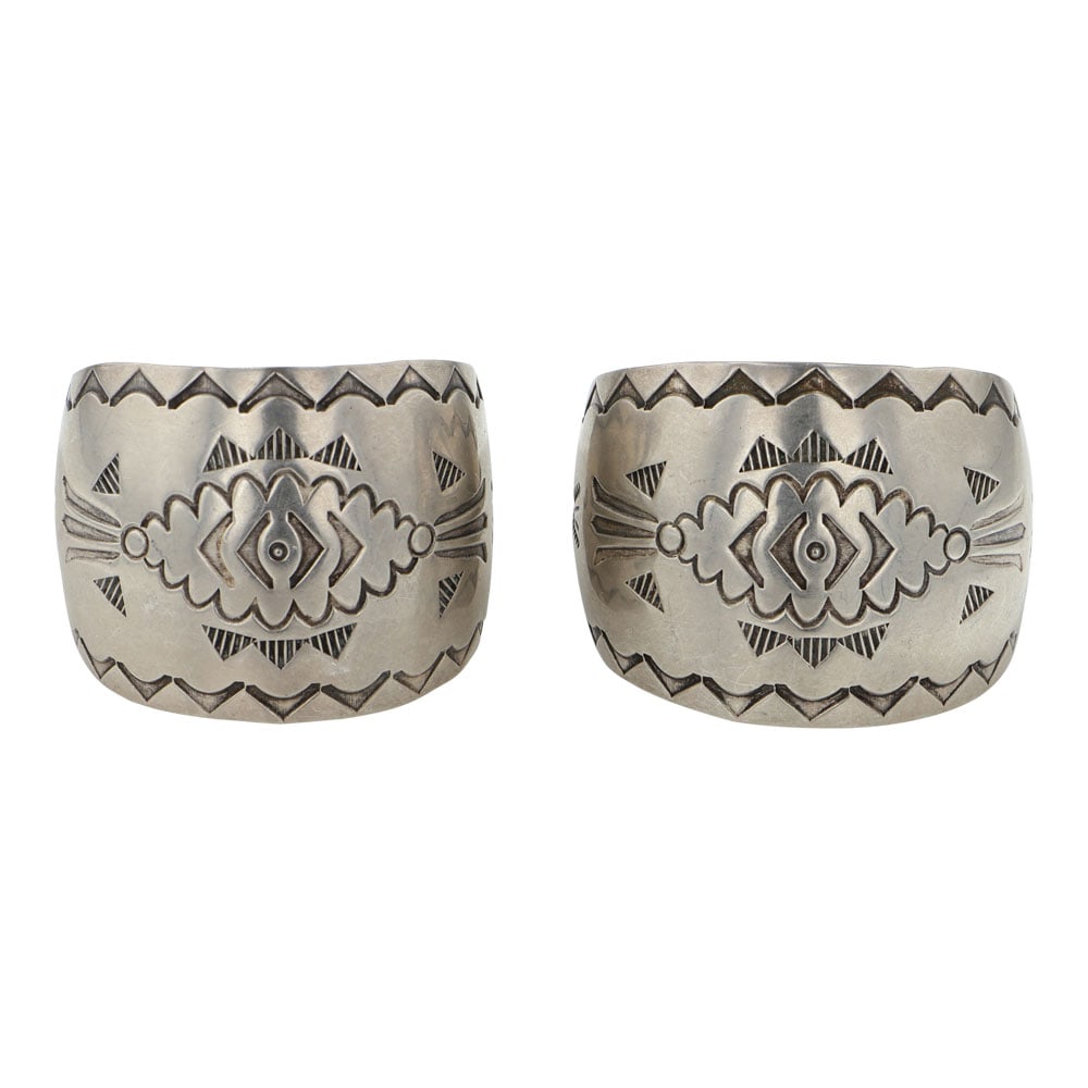 Vintage Navajo Plain Silver Stamp-Work Hoop Earrings ` (1 of 3)