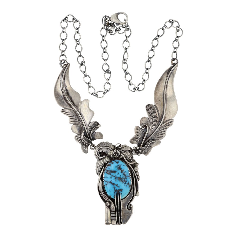 Les Baker Vintage Southwest Shop Navajo Sleeping Beauty Turquoise Necklace: Sterling Silver | Genuine Sleeping Beauty Turquoise | Les Baker Vintage Southwest Shop Navajo Sleeping Beauty Turquoise Necklace | Navajo Native American Southwest Indian Jewelry | Good (no breaks or 