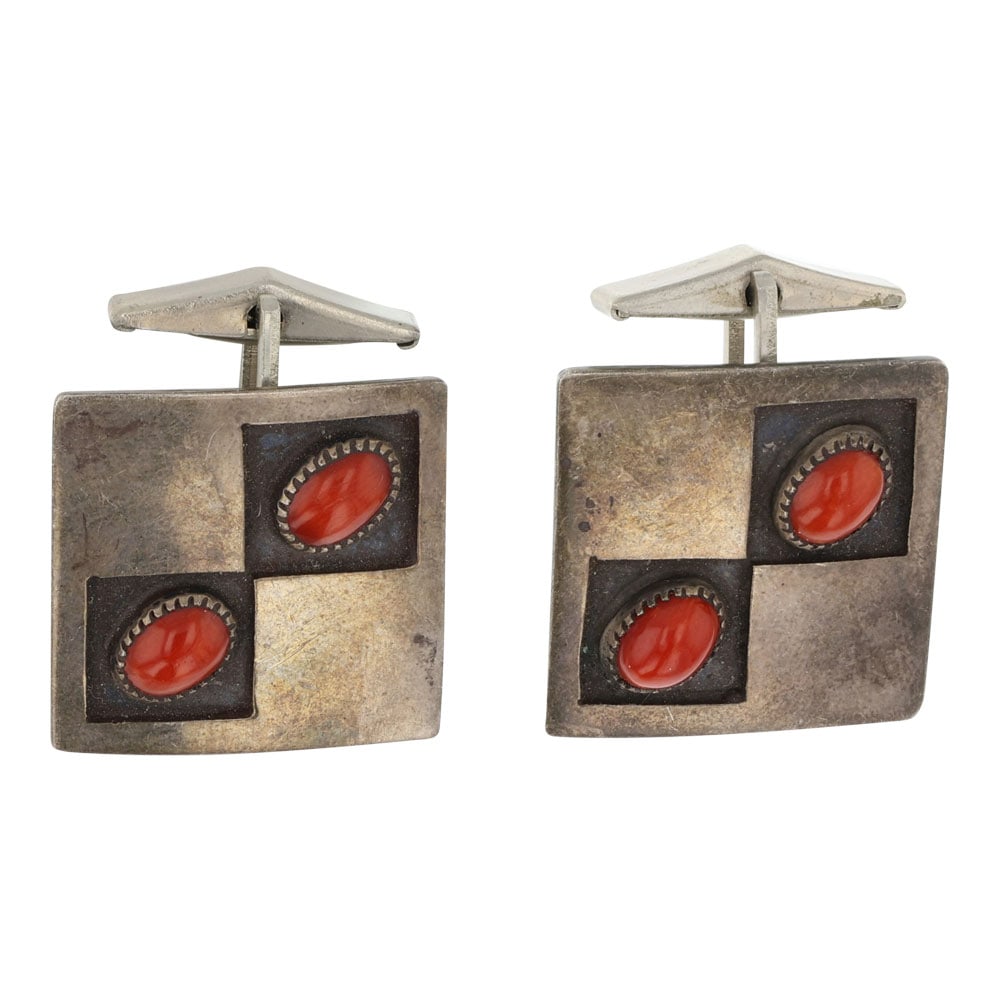 Vintage Navajo Mediterranean Coral Cuff Links (1 of 2)