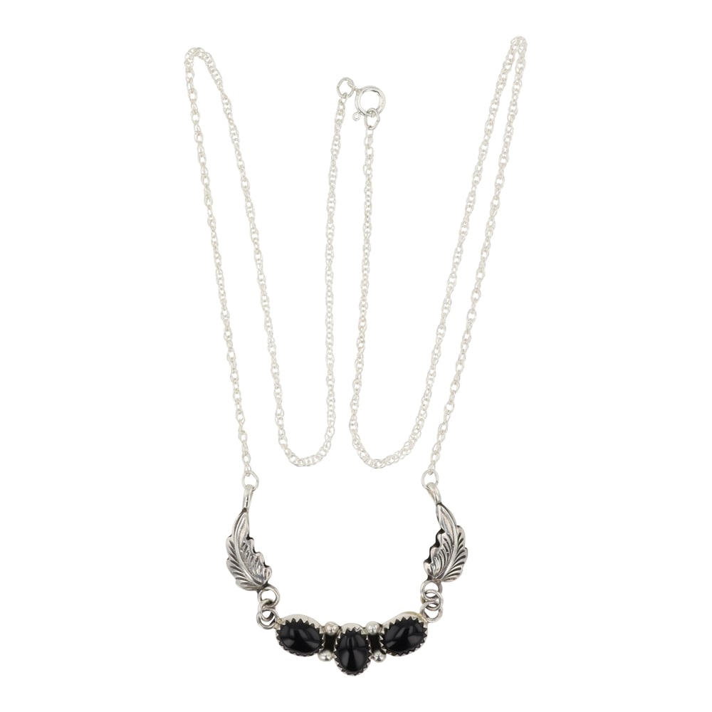 Rb Navajo Black Onyx Feather Necklace (1 of 3)