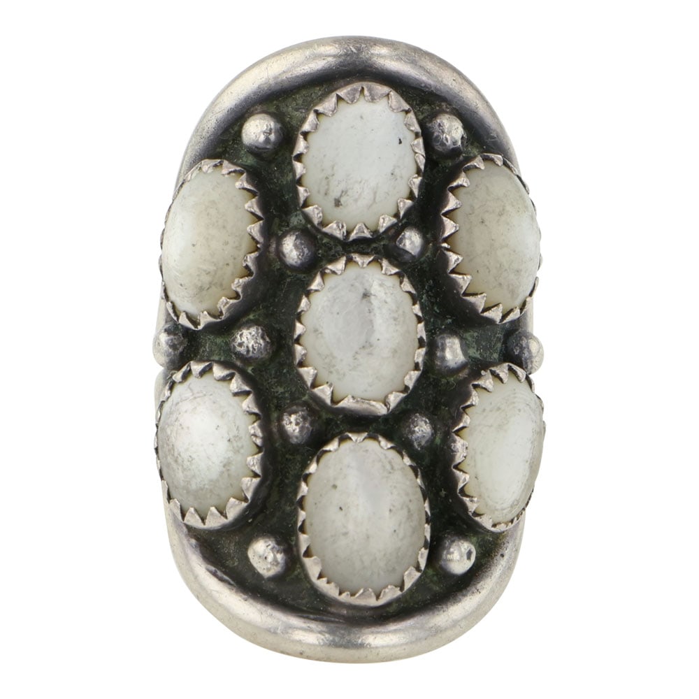 Vintage Navajo Mother of Pearl Saddle Ring: Sterling Silver | Genuine Mother of Pearl | Vintage Navajo Mother of Pearl Saddle Ring | Navajo Native American Southwest Indian Jewelry | Good (no breaks or damages) | Approximate Weight: 10 Grams | 