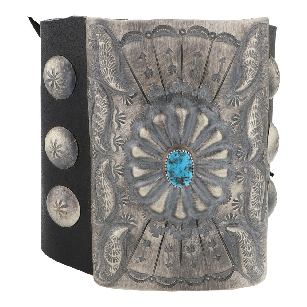 Navajo Kingman Turquoise Bow Guard Leather Ketoh Bracelet (1 of 3)