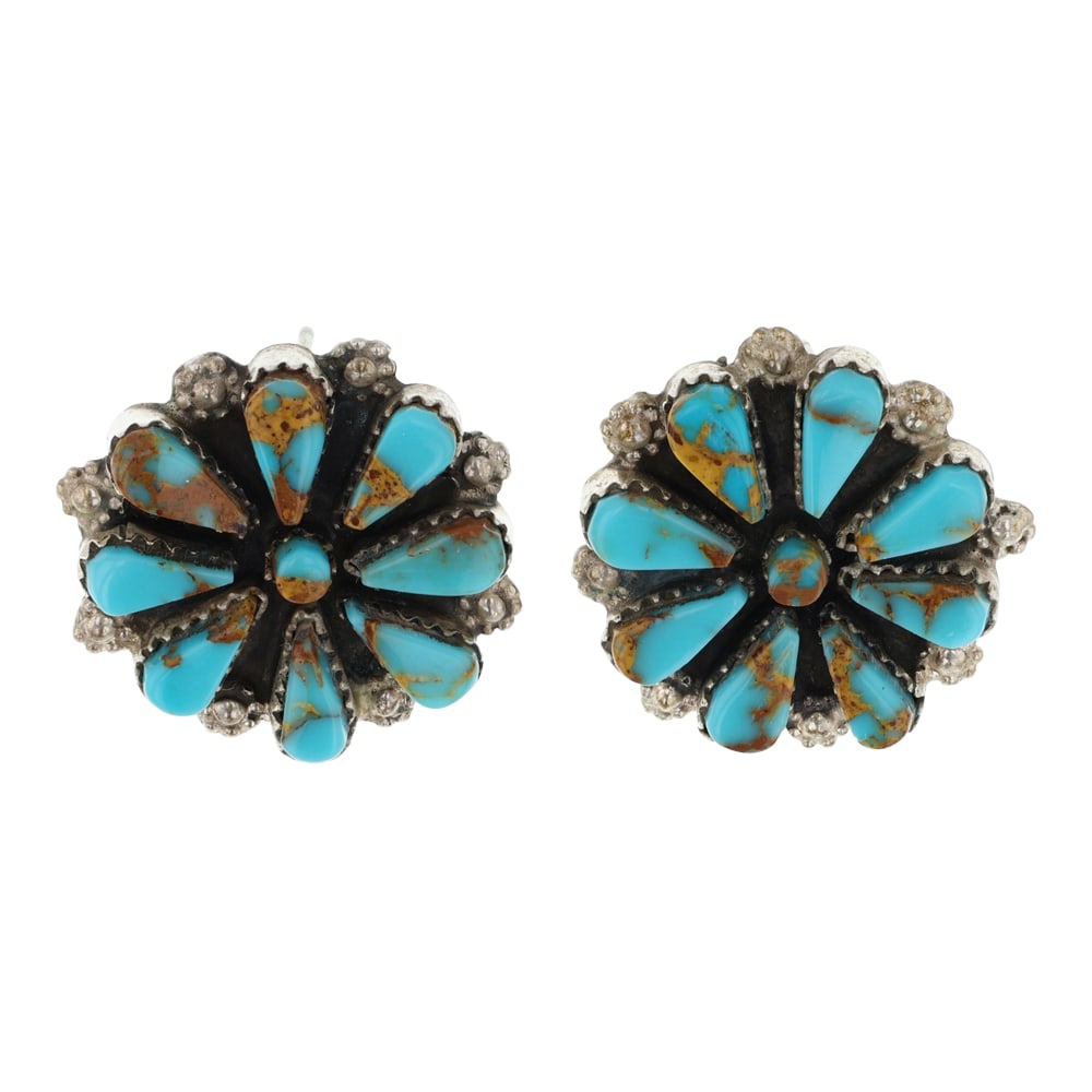 Navajo Royston Turquoise Cluster Earrings: Sterling Silver | Genuine Royston Turquoise | Navajo Royston Turquoise Cluster Earrings | Navajo Native American Southwest Indian Jewelry | Good (no breaks or damages) | Approximate Weight: 15 Grams |