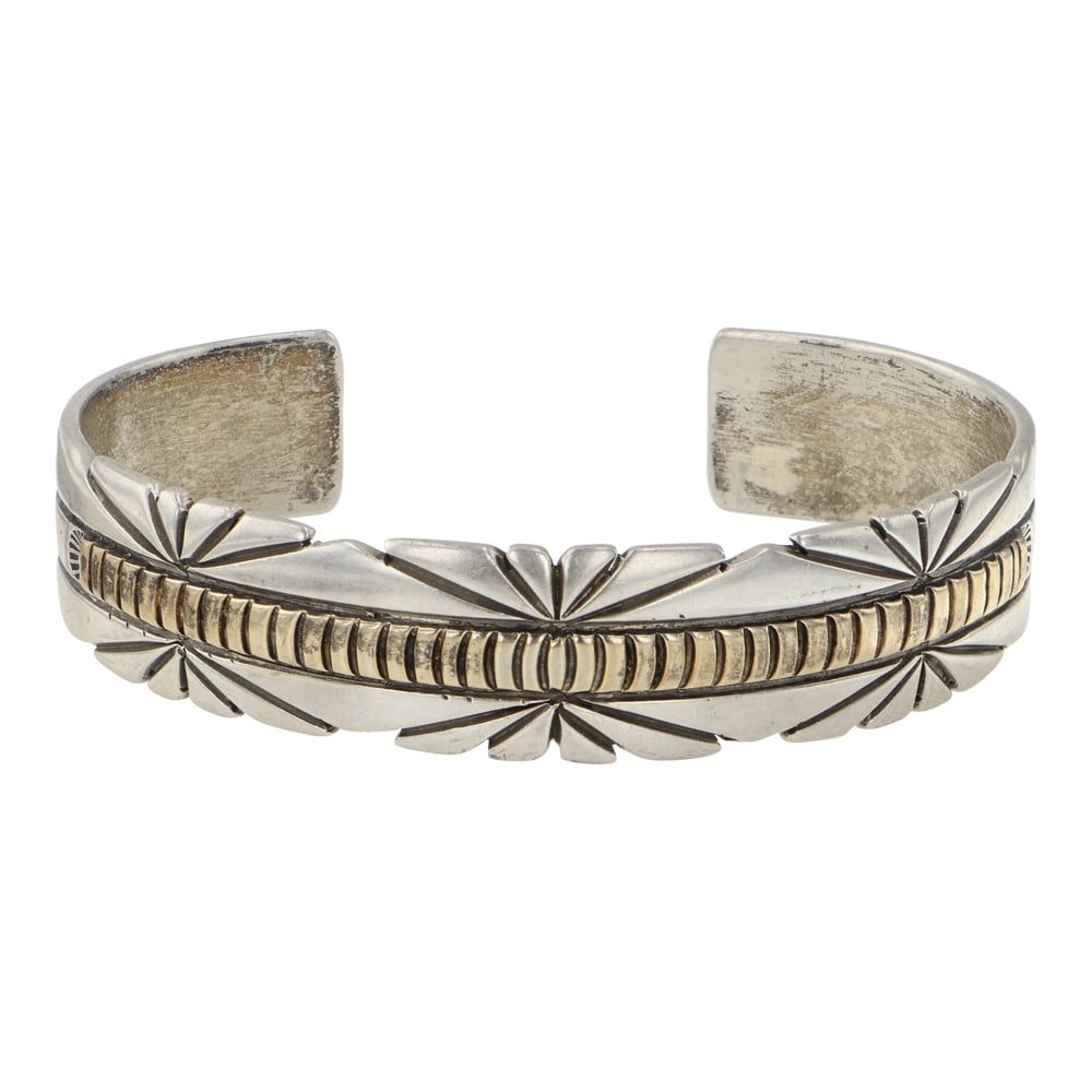 Victor Hicks Navajo Sterling Silver & 14K Gold Cuff Bracelet (1 of 3)