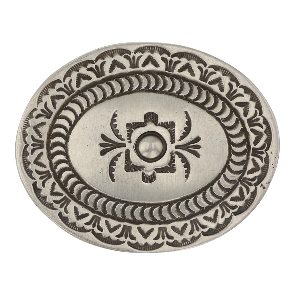 Vintage Navajo Plain Silver Stamp-Work Belt Buckle (1 of 2)