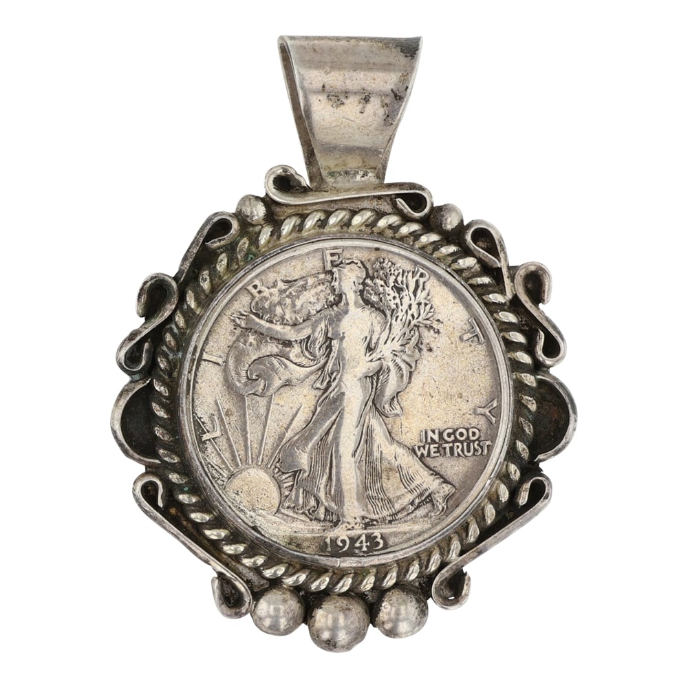 Vintage Willie Shaw Navajo Walking Liberty Half Dollar Pendant (1 of 2)