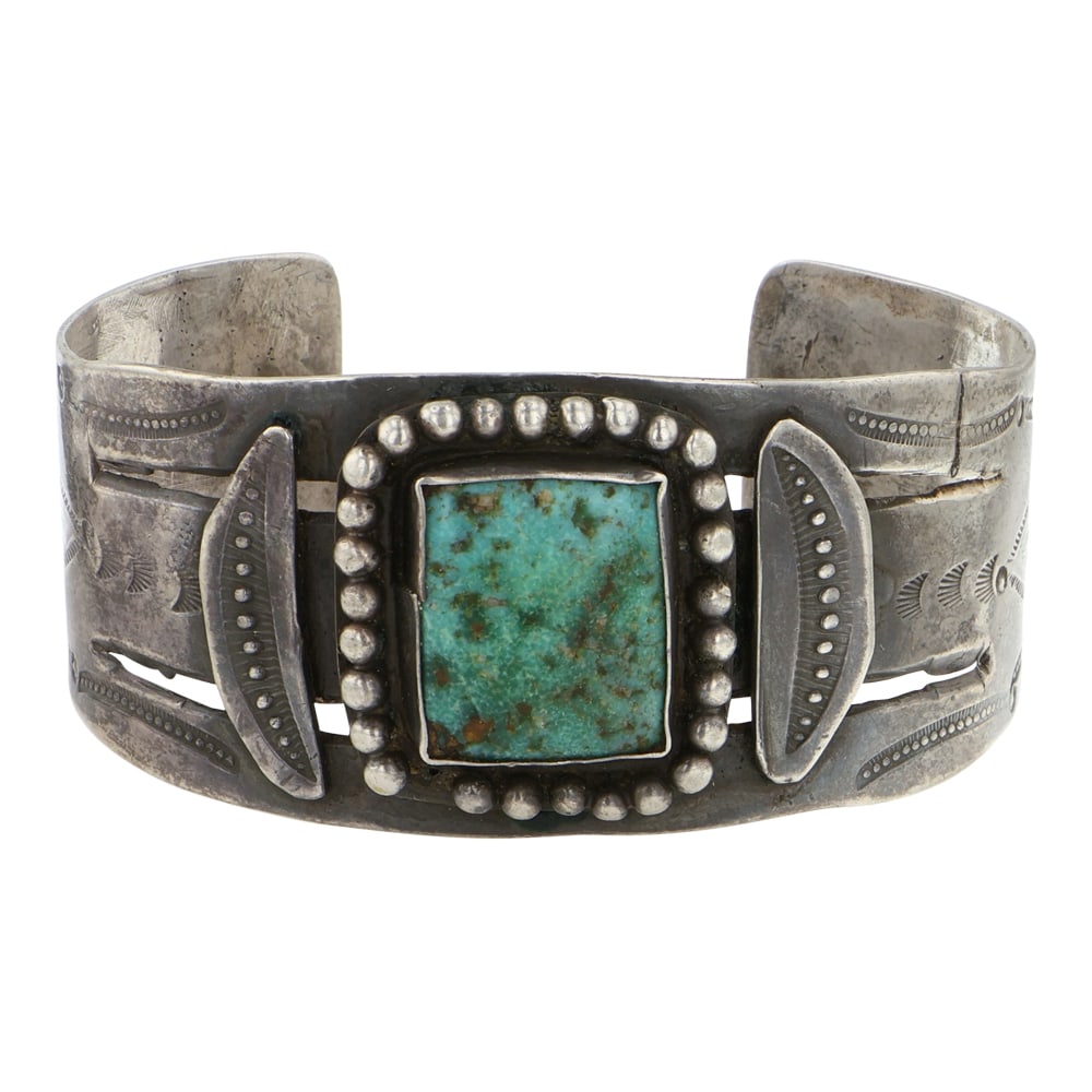 Vintage Fred Harvey Era Nevada Turquoise Cuff Bracelet (1 of 3)