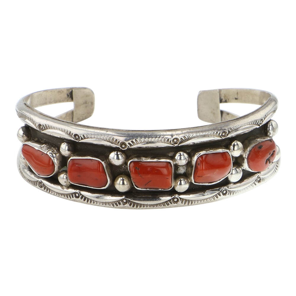 Ernest Wood Navajo Mediterranean Coral Cuff Bracelet (1 of 3)