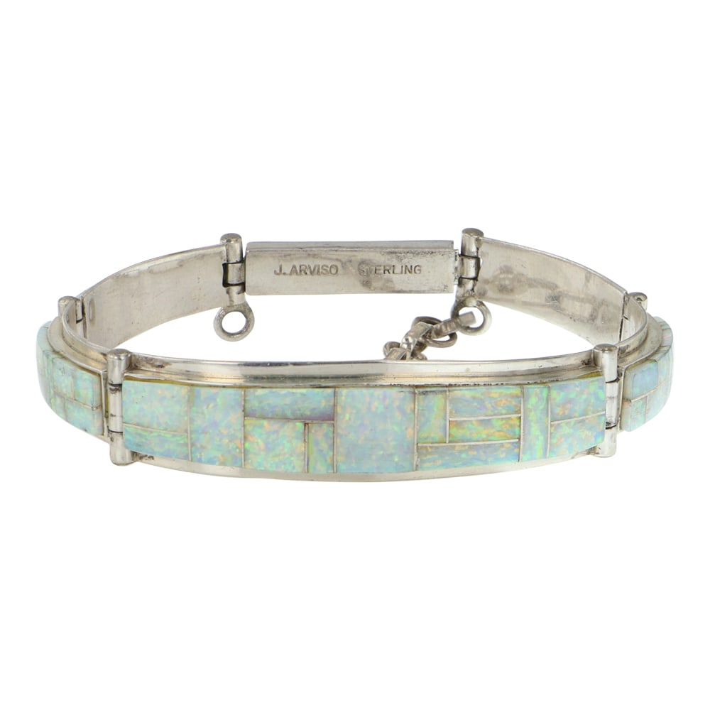 Vintage Navajo Julian Arviso Synthetic Opal Inlay bracelet (1 of 4)