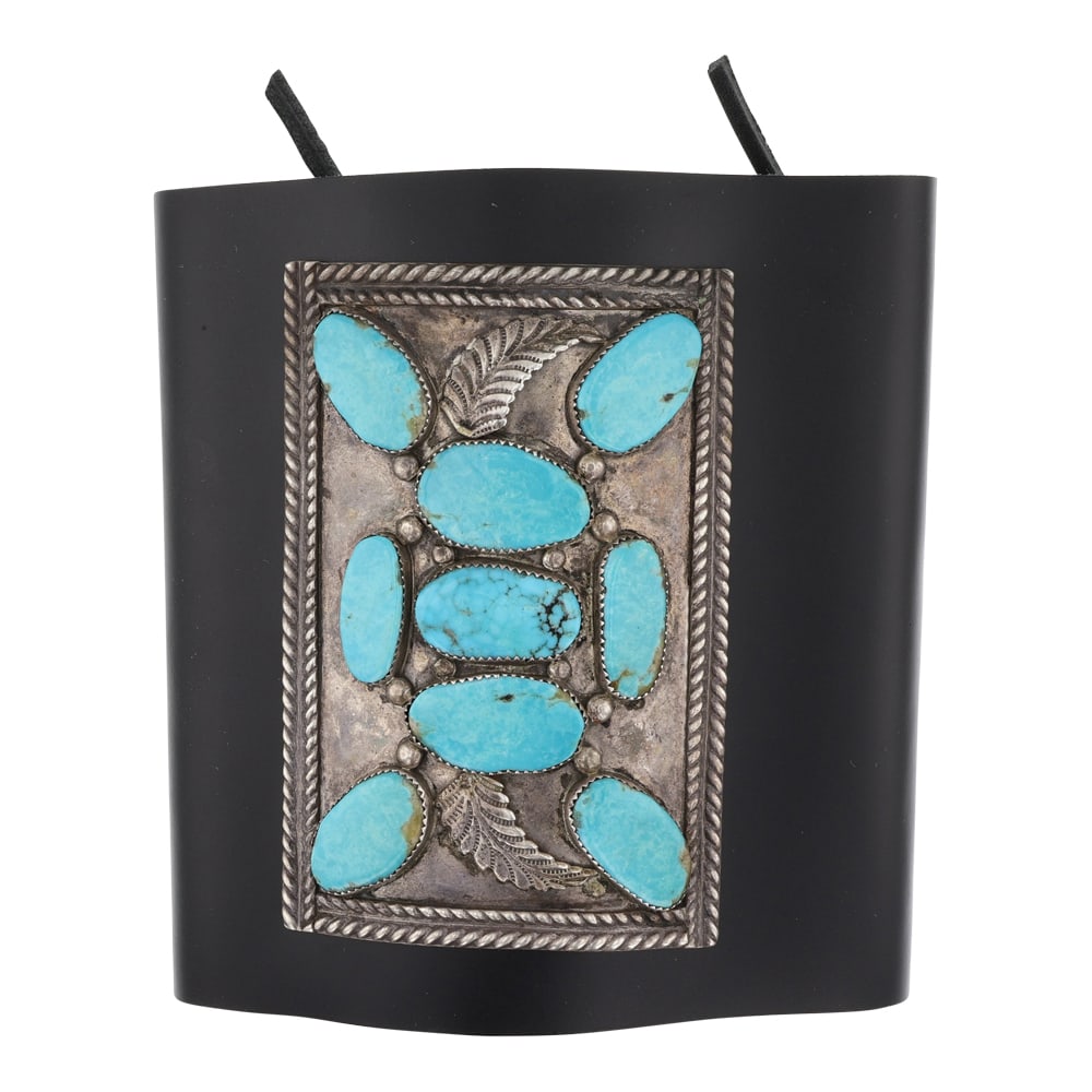Vintage Navajo Kingman Turquoise Bow Guard Ketoh Bracelet (1 of 2)
