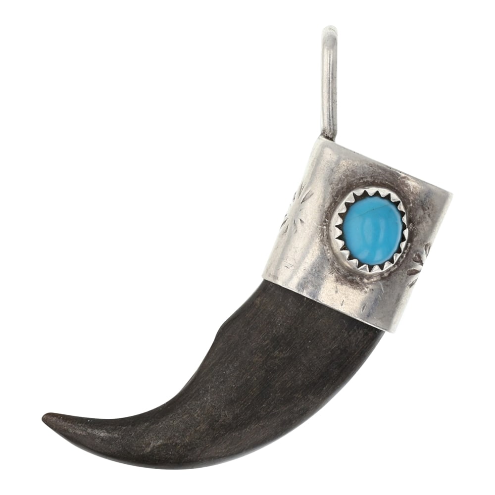 Vintage Navajo Kingman Turquoise Bear Claw Pendant (1 of 2)
