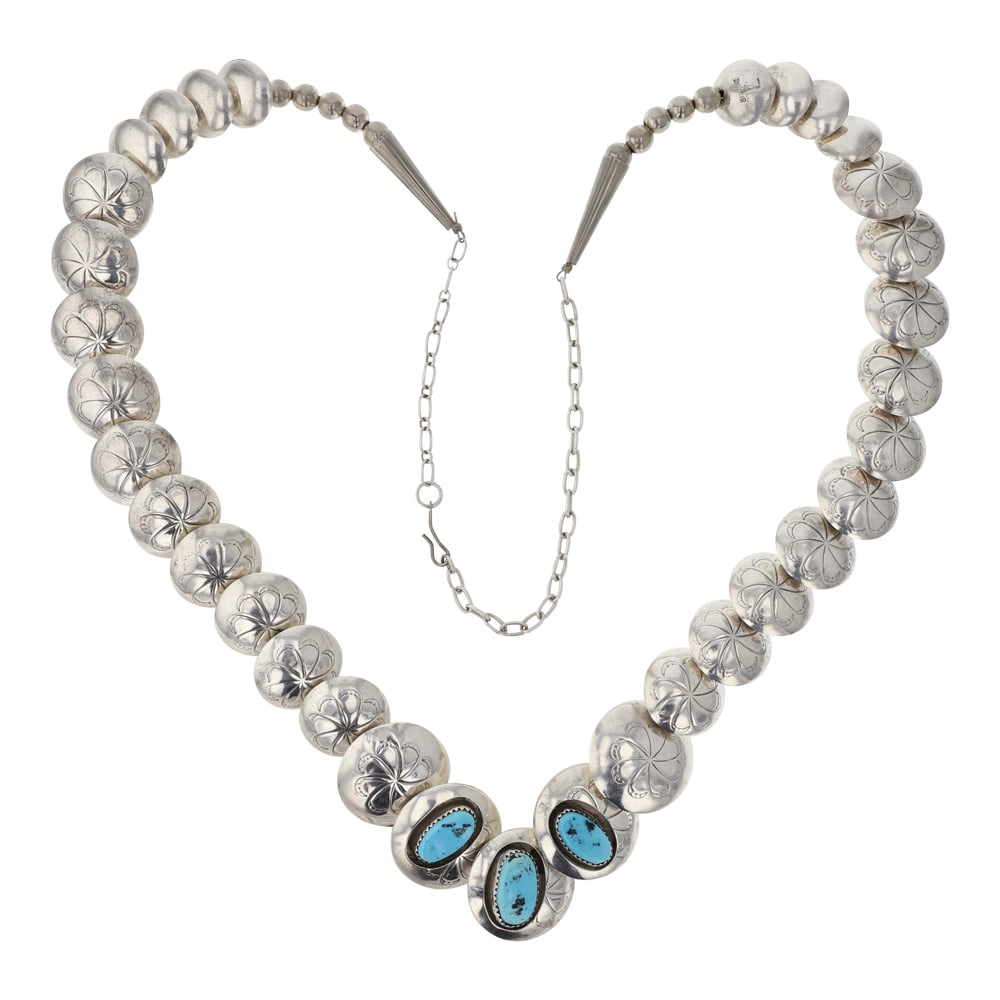 Vintage Navajo Kingman Turquoise Pillow Beads Necklace (1 of 3)