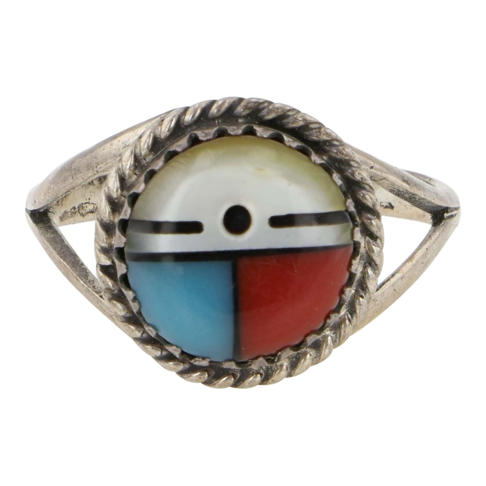 Vintage Zuni Turquoise Coral & Shell Inlay Ring (1 of 3)