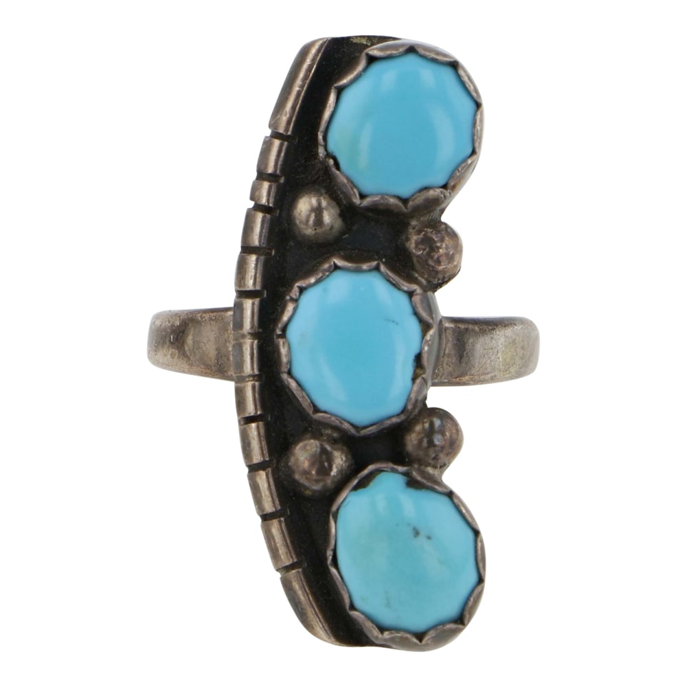 Vintage Navajo Kingman Turquoise Three Stone Ring (1 of 3)