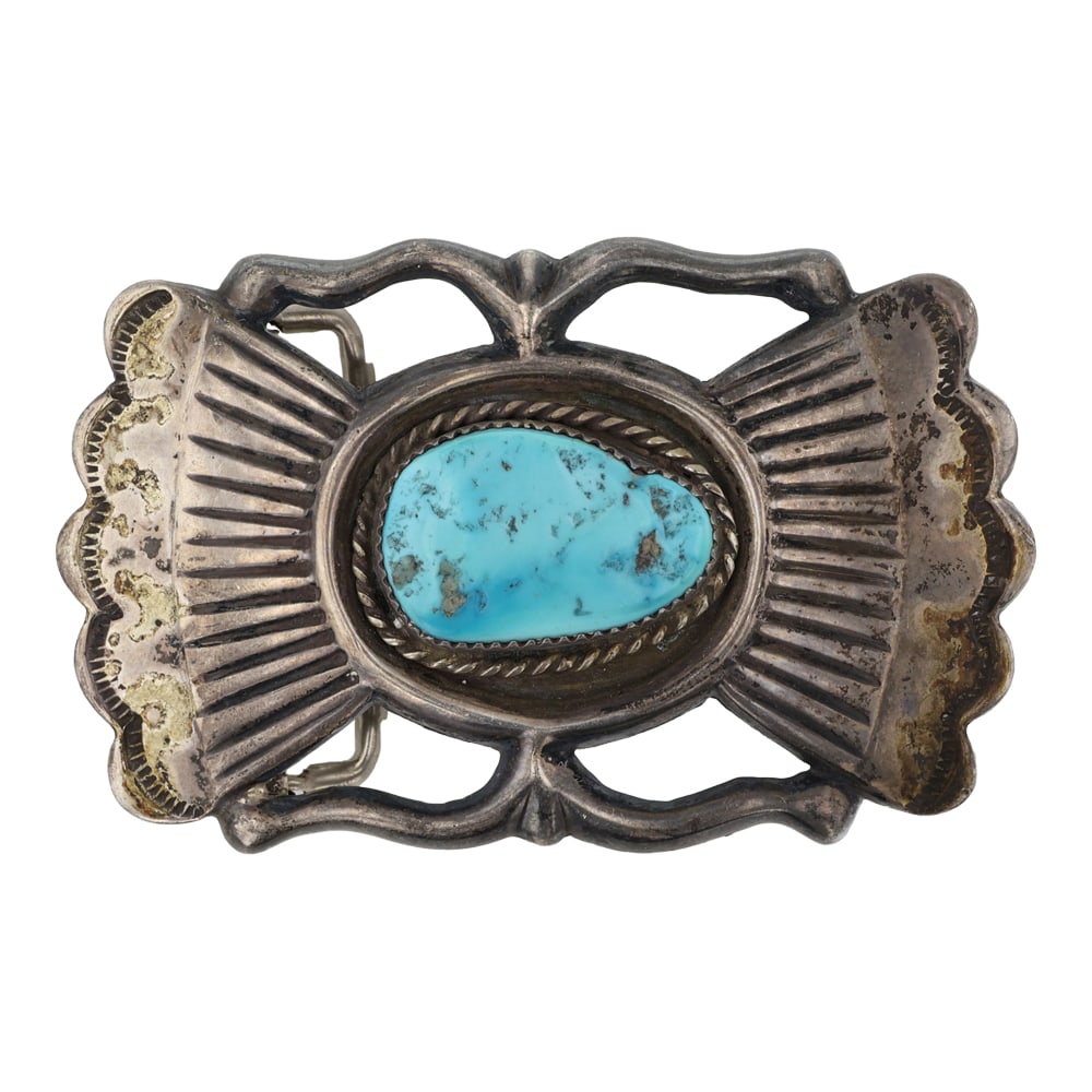 Vintage Navajo Sleeping Beauty Turquoise Belt Buckle: Sterling Silver | Genuine Sleeping Beauty Turquoise | Vintage Navajo Sleeping Beauty Turquoise Belt Buckle | Navajo Native American Southwest Indian Jewelry | Good (no breaks or damages) | Approximate