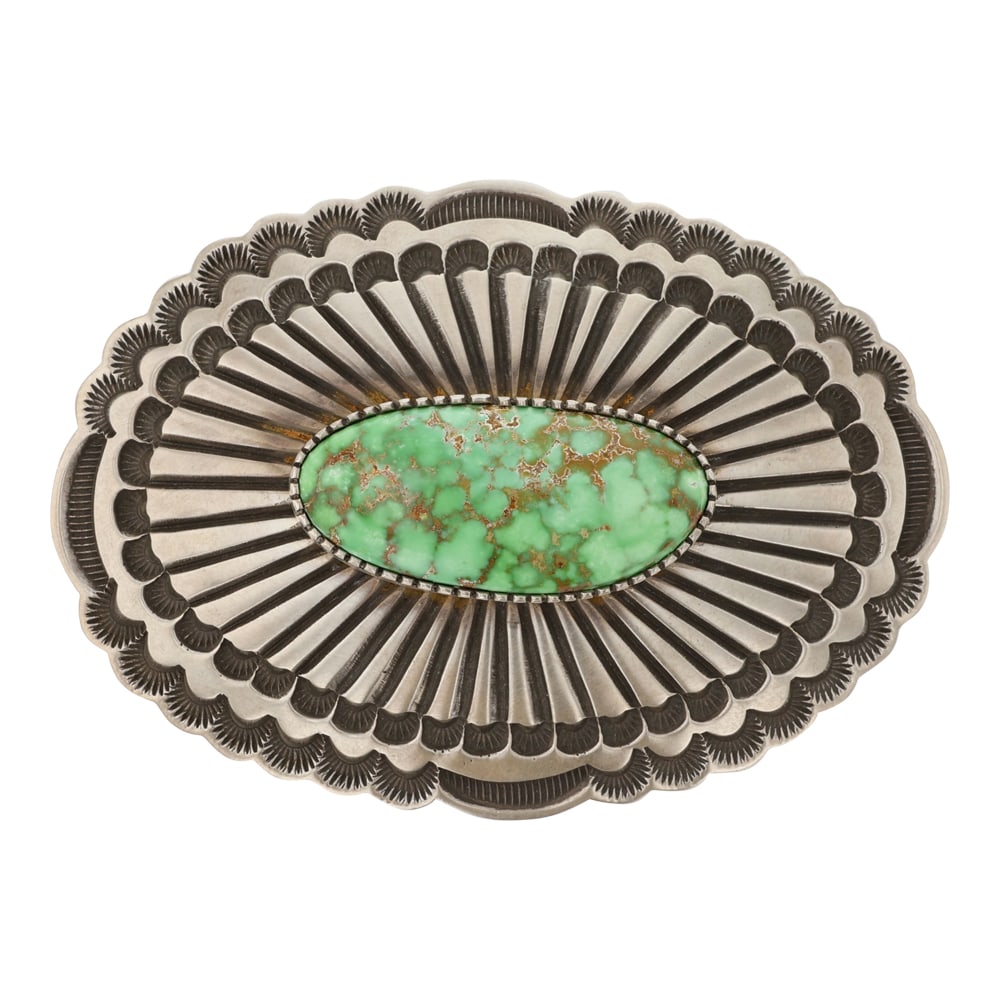 Tommy Jackson Navajo Gem Grade Carico Lake Turquoise Belt Buckle: Sterling Silver | Genuine Gem Grade Carico Lake Turquoise | Tommy Jackson Navajo Gem Grade Carico Lake Turquoise Belt Buckle | Navajo Native American Southwest Indian Jewelry | Good (no breaks or dama