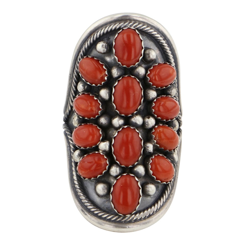 Paul Livingston Navajo Mediterranean Coral Saddle Ring (1 of 3)