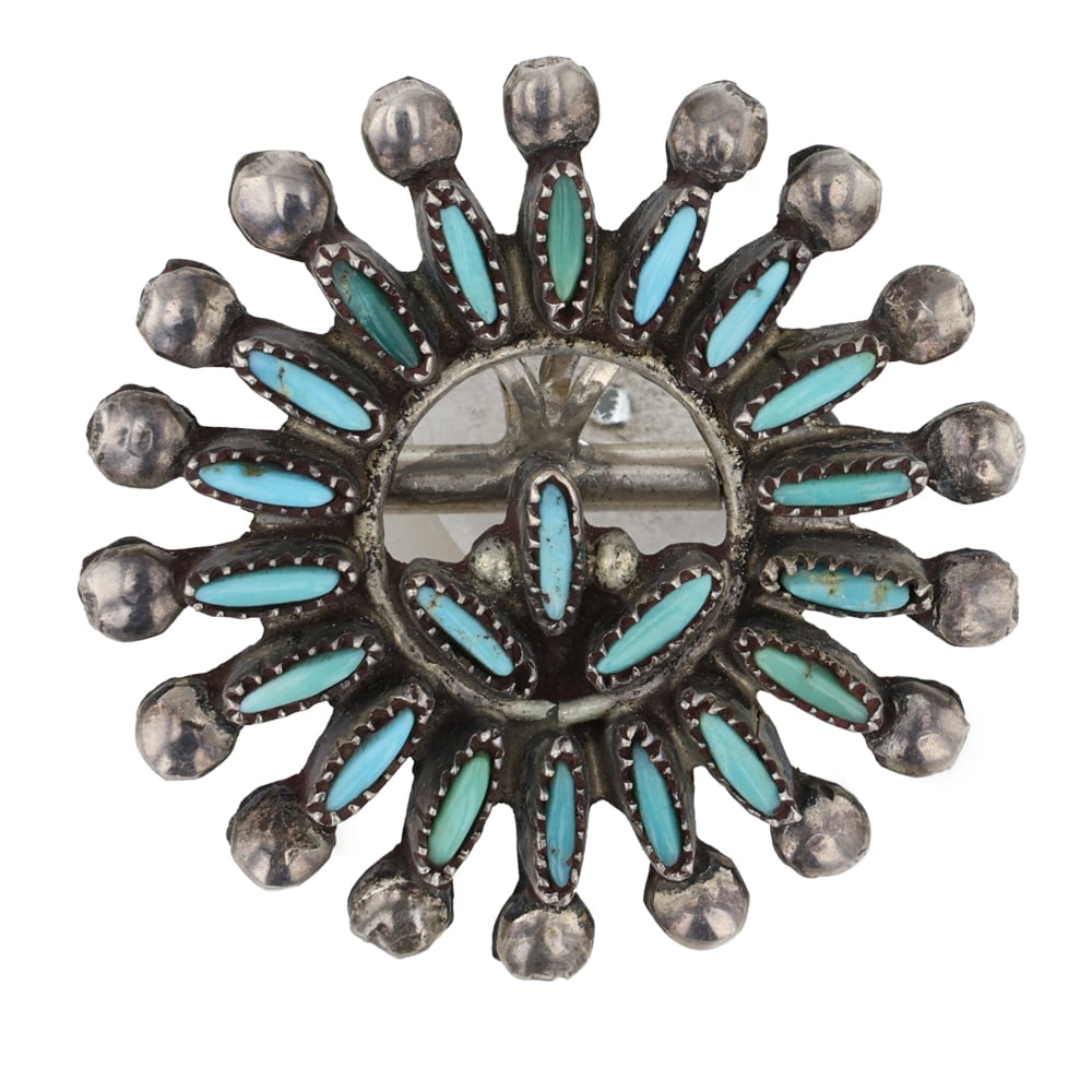 Vintage Zuni Sleeping Beauty Turquoise Needlepoint Pin & Pendant: Sterling Silver | Genuine Sleeping Beauty Turquoise | Vintage Zuni Sleeping Beauty Turquoise Needlepoint Pin & Pendant | Zuni Native American Southwest Indian Jewelry | Good (no breaks or damages) | A