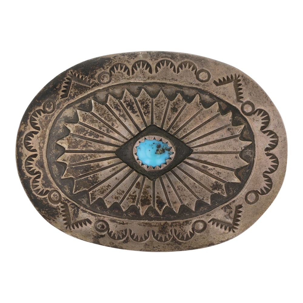 Vintage Navajo Kingman Turquoise Belt Buckle: Sterling Silver | Genuine Kingman Turquoise | Vintage Navajo Kingman Turquoise Belt Buckle | Navajo Native American Southwest Indian Jewelry | Good (no breaks or damages) | Approximate Weight: 10 Gram