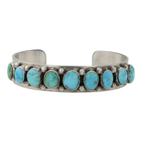 Paul Livingston Navajo Nevada Turquoise Row Cuff Bracelet