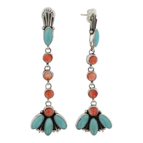 Renell Perry Navajo Turquoise & Spiny Oyster Earrings