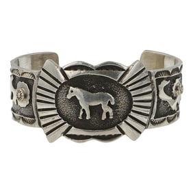 Emerson Kinsel Navajo Plain Silver Horse Cuff Bracelet