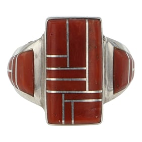 Jerry Nelson Navajo Mediterranean Coral Inlay Ring