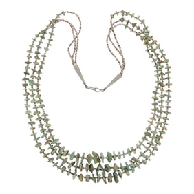Navajo Nevada Turquoise & Shell Heishi Three Strand Necklace
