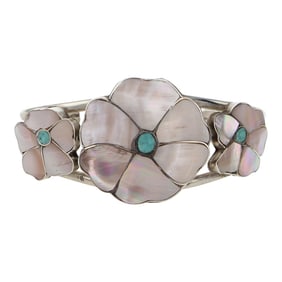 Wallace Vintage Zuni Mother of Pearl & Turquoise Inlay Bracelet