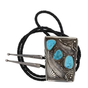 Vintage Navajo Kingman Turquoise Bolo Tie