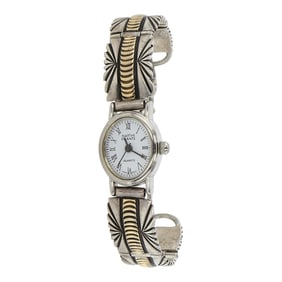 Navajo 14K Gold & Sterling Silver Link Watch Bracelet