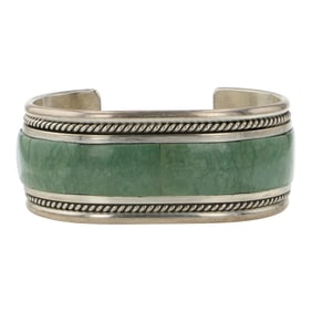 Tony Agular Sr. Kew Santa Domingo Pueblo Variscite Inlay Cuff Bracelet