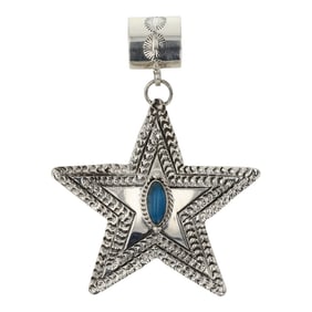 June Delgarito Navajo Turquoise Star Shaped Stamp-Work Pendant