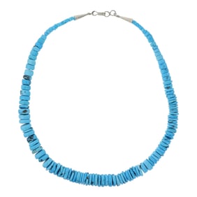 Navajo Kingman Turquoise Nugget Disk Necklace