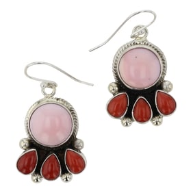 Paul Livingston Navajo Mediterranean Coral & Pink Conch Earrings